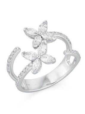 Floral Ring 14K (or 18k upon request) White Gold Marquise Diamond Ring